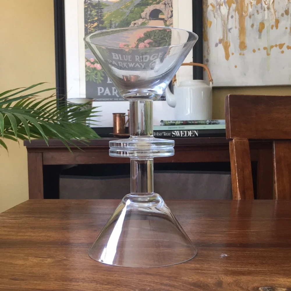 2 Crate & Barrel VIVA CLEAR Thick Stem Blown Martini Glasses (Set of 2)